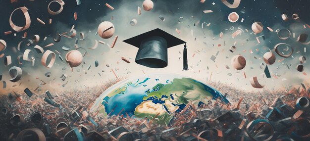 Koncepcja Międzynarodowego Dnia Edukacji Świat lub globus ziemi izolowany na stronach książek w okrągłym kształcie