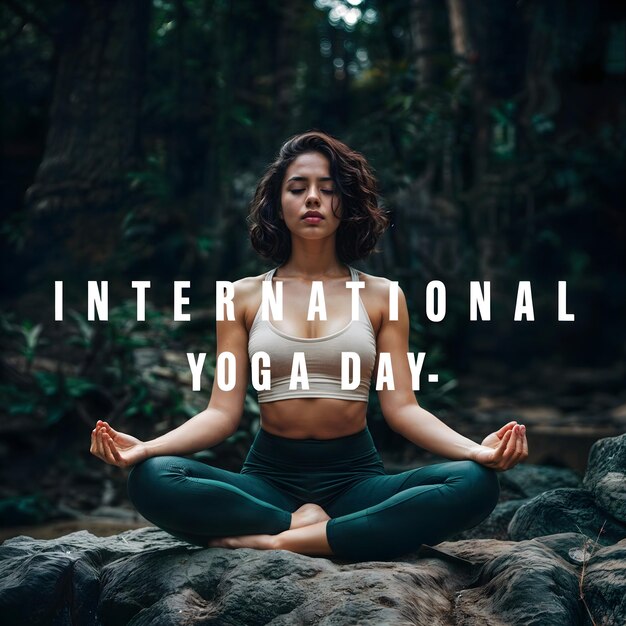 Koncepcja Międzynarodowego Dnia Jogi Zdjęcie kobiety medytującej w przyrodzie