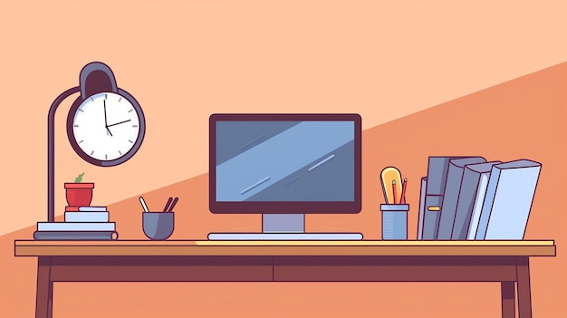 koncepcja miejsca pracy w domu, biuro, pusty ekran, ilustrator laptopów