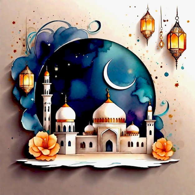 Koncepcja muzułmańskiego świętego miesiąca Ramadanu Kareem przestrzeń dla tekstu Realistyczna koncepcja Ramadanu Eid Mubarak a