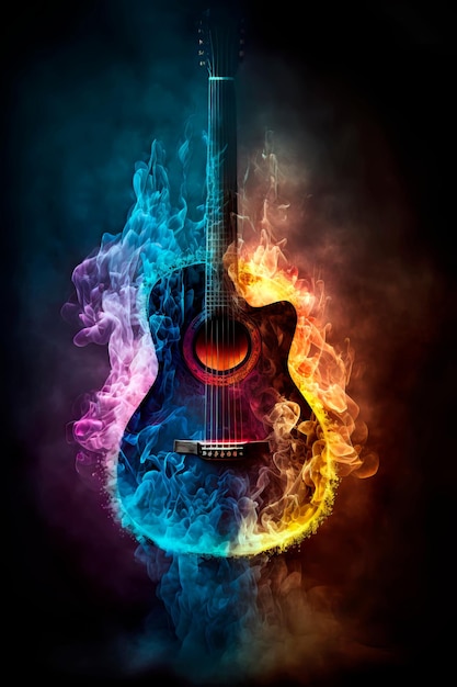 Koncepcja muzyczna Gitara akustyczna dym epicki rock gitara Generacyjna sztuczna inteligencja