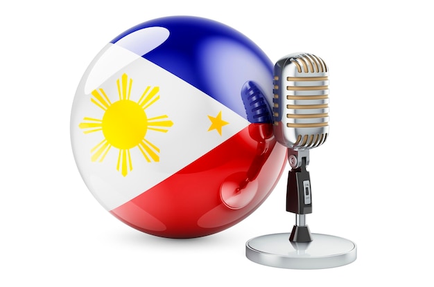 Koncepcja muzyki z Filipin Mikrofon retro z flagą Filipin renderowania 3D