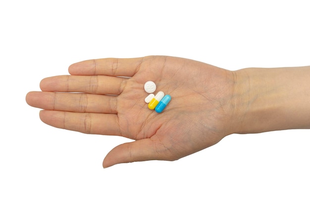 Koncepcja na dłoni do przyjmowania różnych tabletek