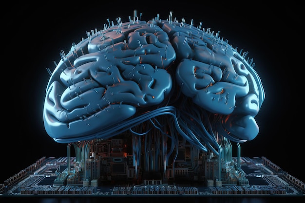 Koncepcja naukowa sztucznej inteligencji z technologicznym mózgiem AI na płytce obwodowej