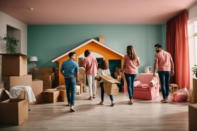Zdjęcie koncepcja nieruchomości rodzina przeprowadza się do nowego domu