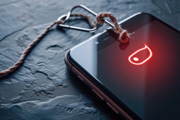 Koncepcja ostrzeżenia o przynętach phishingowych na ekranie smartfona