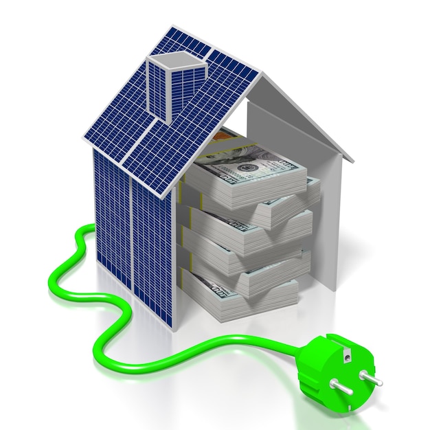 Zdjęcie koncepcja paneli słonecznych pieniędzy
