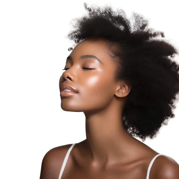 Koncepcja pielęgnacji skóry afro-kobiety wyizolowana na białym lub przezroczystym tle