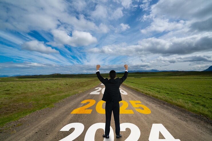 Zdjęcie koncepcja podróży nowego roku 2025 i wizji przyszłości