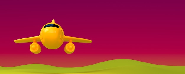 Koncepcja podróży wakacje magiczne wakacje: wieczorne niebo i samolot zabawka latający wysoko - 3d render - transport na lotnisko