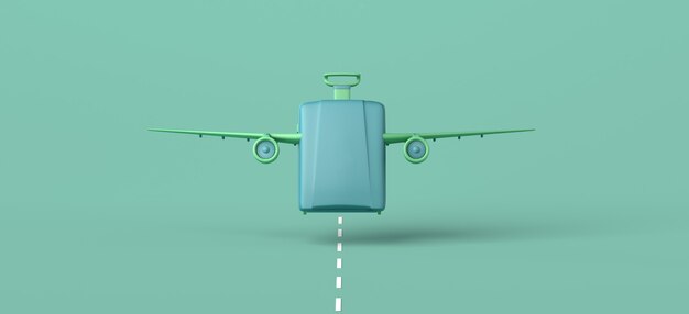 Koncepcja Podróży Walizka Ze Skrzydłami Samolotu Startującymi Z Pasa Startowego Ilustracja 3d Skopiuj Miejsce
