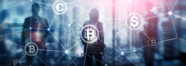 Koncepcja podwójnej ekspozycji Bitcoin i blockchain Gospodarka cyfrowa i handel walutami