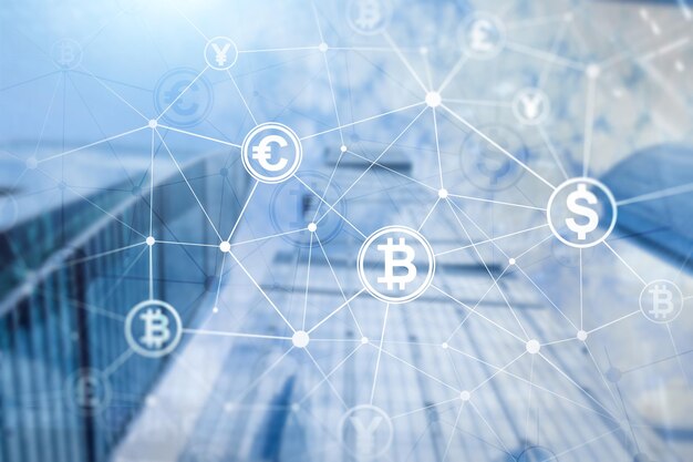 Koncepcja podwójnej ekspozycji Bitcoin i blockchain Gospodarka cyfrowa i handel walutami