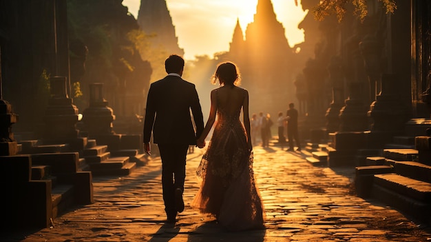 Koncepcja Prewedding Bali ma barong z tłem Prambanan