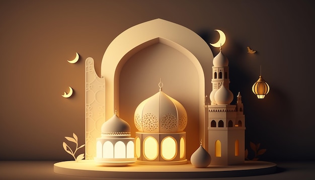 Koncepcja projektowa 3D Ramadan Kareem i miesiąc półksiężyca służą świętości miesiąca