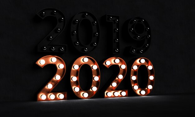 Koncepcja projektu szczęśliwego nowego roku 2020 - renderowane 3D