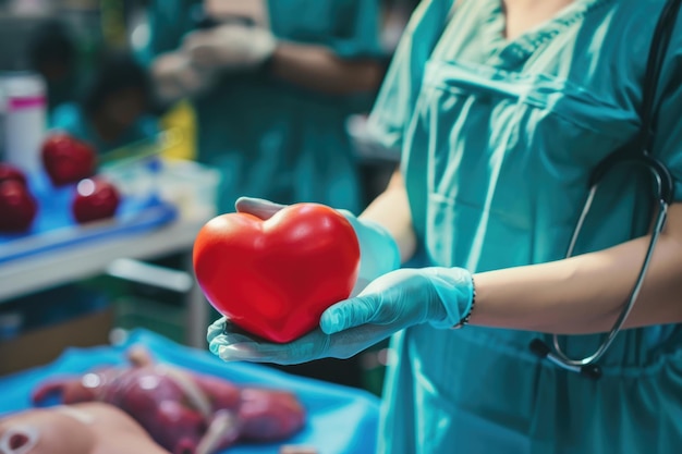 Zdjęcie koncepcja przeszczepu serca i darowizny narządów ręka daje czerwone serce