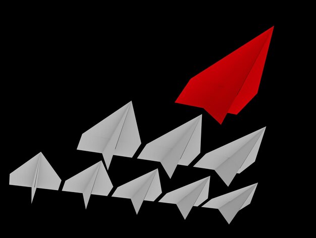 Zdjęcie koncepcja przywództwa czerwony samolot przywódczy prowadzi inne samoloty do przodu