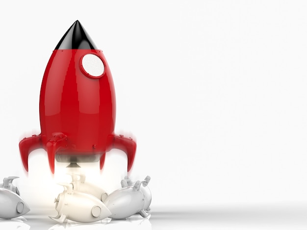 Zdjęcie koncepcja przywództwa z wystrzeleniem rakiety renderującej 3d