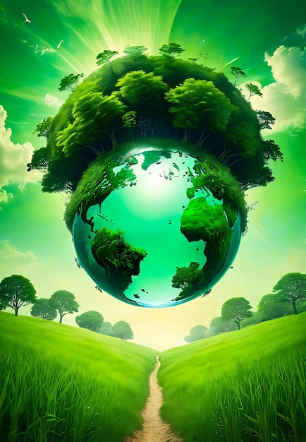Zdjęcie koncepcja recyklingu ziemia planeta zielone strzały recykling tło dzień ziemi