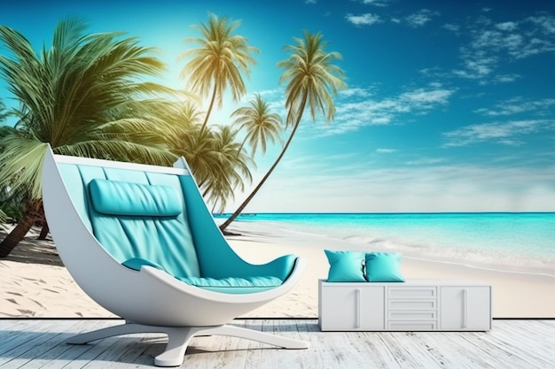 Koncepcja rekreacji z palmami i leżakami na plaży