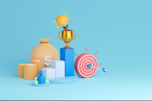 Koncepcja renderowania 3D biznesowa ilustracja celów i osiągnięć