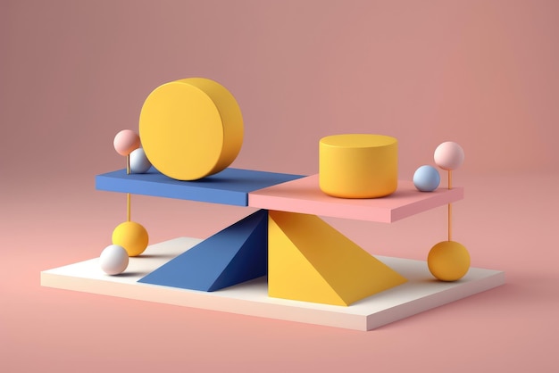 Koncepcja Równowagi Ilustracja Kolorowych Kształtów Geometrycznych W Stylu 3d