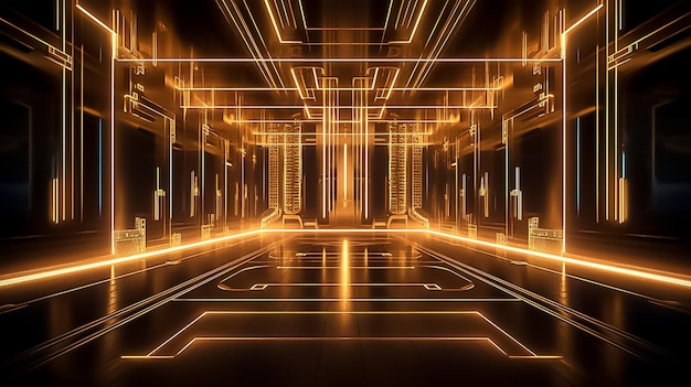 Koncepcja SciFi nowoczesny showroom futurystyczne cyber tło generowane przez AI