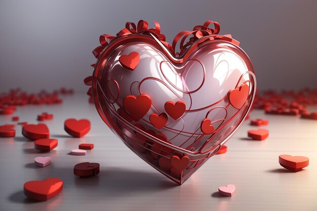 Koncepcja serca miłość dzień walentynki 14 lutego renderowanie realistyczne