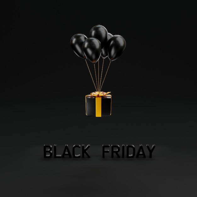 Koncepcja Sprzedaży W Czarny Piątek Pudełko Na Prezent Zamknij Pokrywę I Latające Balony Ilustracja Renderowania 3d