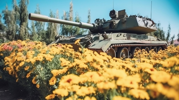 Zdjęcie koncepcja świata bez wojny stary vintage ciężki sprzęt wojskowy w kolorowych kolorach nieba