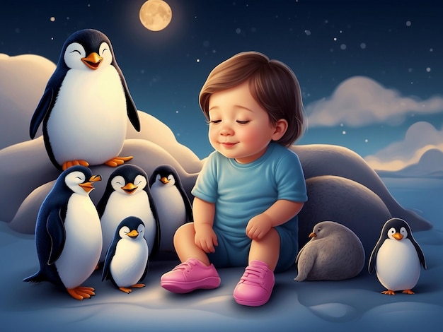 Zdjęcie koncepcja światowego dnia snu urocza nastolatka lub nastolatka śpiąca z penguin companions