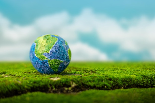 Zdjęcie koncepcja światowego dnia ziemi zielona energia esg odnawialne i zrównoważone zasoby środowisko opieka globe