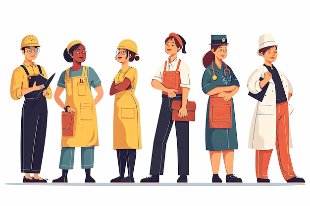 Zdjęcie koncepcja święta pracy z ludźmi różnych zawodów pracownik płaski tło ilustracji