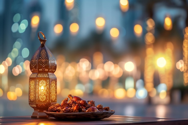 Zdjęcie koncepcja święta ramadan kareem z datami iftar