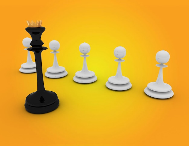 Koncepcja szachy 3D. koncepcja lidera. 3d renderowana ilustracja