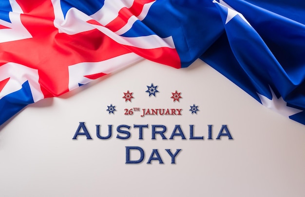 Koncepcja szczęśliwy dzień Australii. Flaga Australii na białym tle. 26 stycznia.
