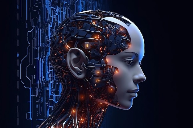 Koncepcja sztucznej inteligencji cyfrowej głowy wykonana z Generative Al