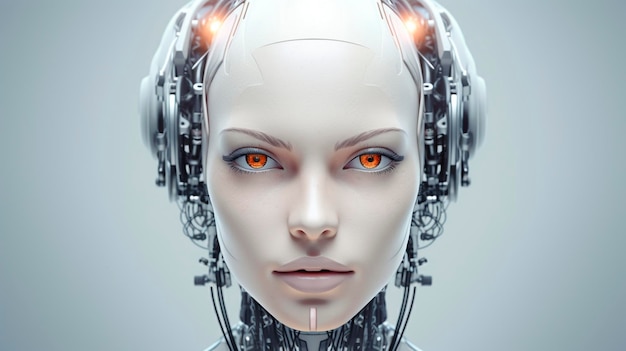 Koncepcja sztucznej inteligencji kobiecej twarzy robota Generatywna sztuczna inteligencja