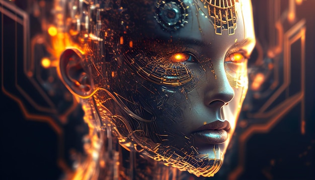 koncepcja sztucznej inteligencji z wizerunkiem humanoida i technologii