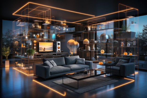Zdjęcie koncepcja sztuki cyfrowej holograficznej sztucznej inteligencji i inteligentnej technologii w domu i