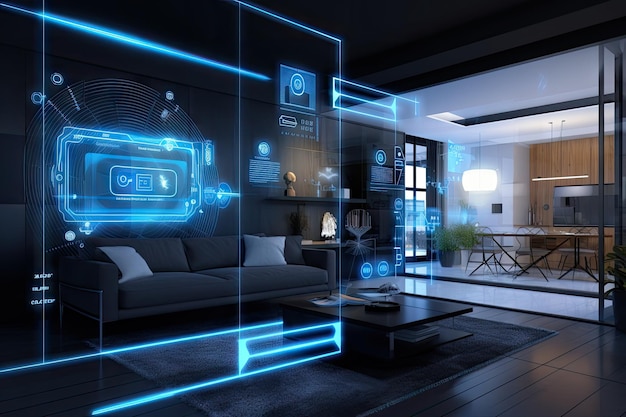 Zdjęcie koncepcja sztuki cyfrowej holograficznej sztucznej inteligencji i inteligentnej technologii w domu i