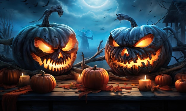 Koncepcja tapety Halloween JackoLantern Dynie, celebracja nocy samahin, upiorna