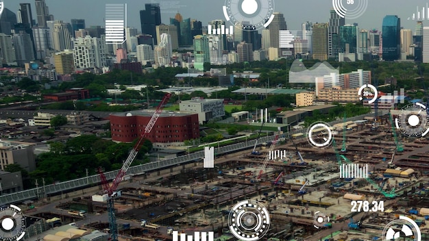 Zdjęcie koncepcja technologii budowlanej z grafiką zmian na placu budowy