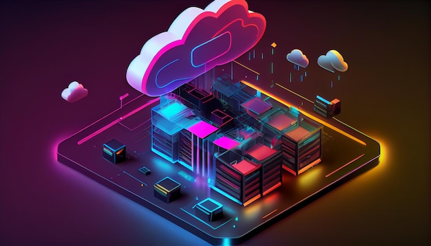 Koncepcja technologii chmury Koncepcja centrum danych Obraz wygenerowany przez AI