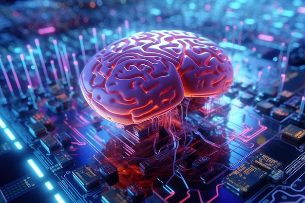 Koncepcja technologii i inżynierii Sztuczna inteligencja AI uczenie maszynowe Big data cyber dominacja umysłu Chat bot chat gpt robo doradca robotic brain future Generative AI