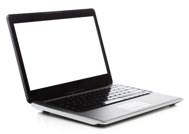 koncepcja technologii i reklamy - laptop z pustym czarnym ekranem