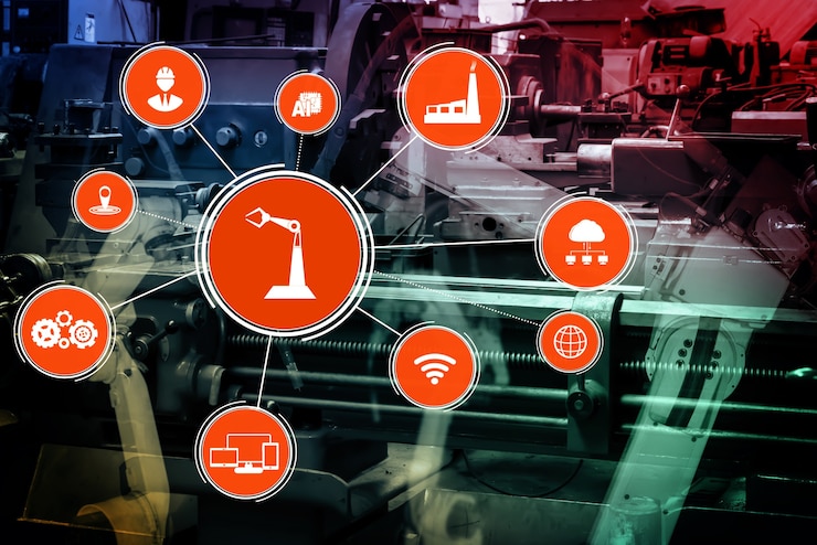 Zdjęcie koncepcja technologii industry 4.0 - inteligentna fabryka dla czwartej rewolucji przemysłowej