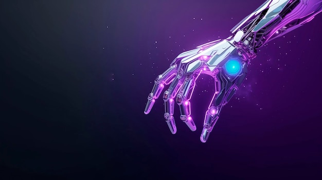 koncepcja technologii sztucznej inteligencji Ręka robota w neonowym kolorze