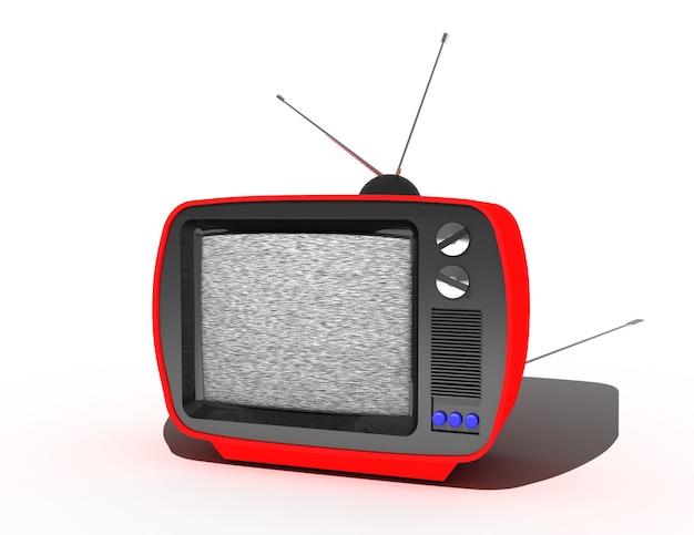 Koncepcja telewizji, telekomunikacji i mediów nadawczych, odbiornik retro telewizora. Ilustracja 3d